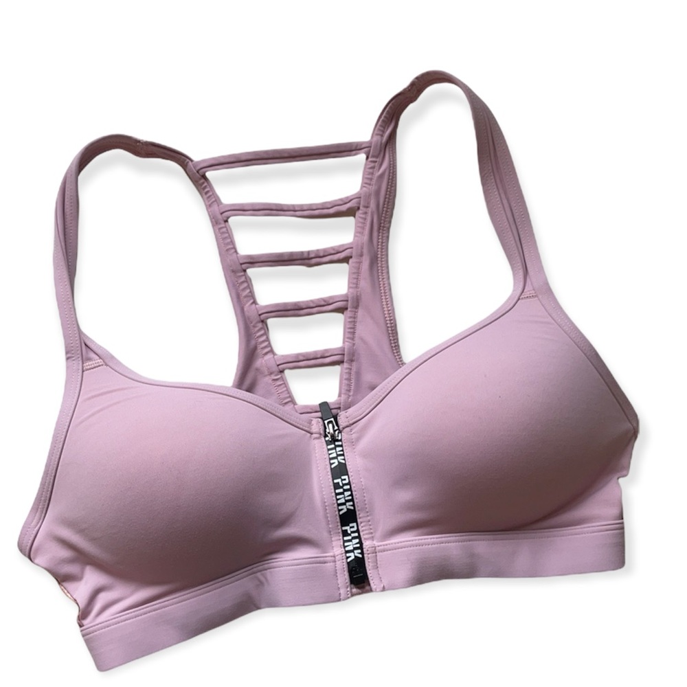 Pink Victoria’s Secret Ultimate Front-Zip Push-Up Sports Bra Pink